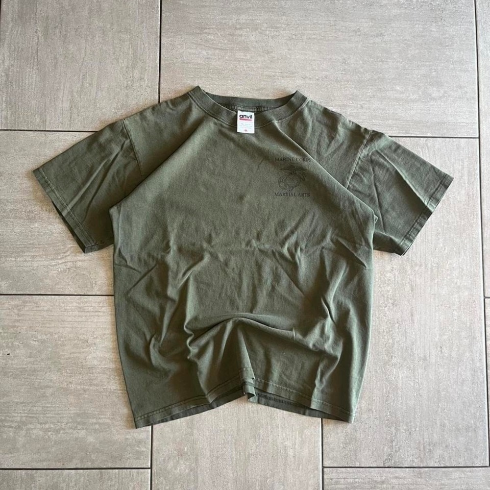Anvil Marine Corps Martial Arts USMC One Mind Any Weapon Olive T Shirt 19x24